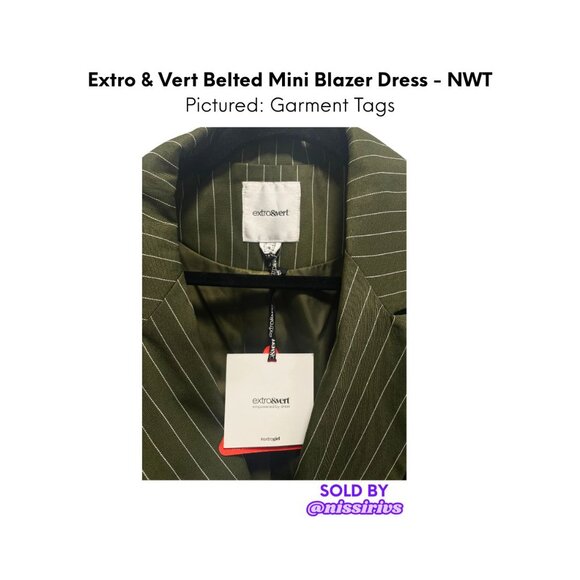 Extro & Vert Belted Mini Blazer Dress (Green with Khaki Stripes) - NWT - Picture 7 of 7
